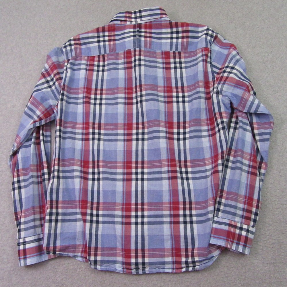 Banana‎ Republic Mens Button Up Shirt L Slim Red Blue Plaid Lightweight Cotton - Picture 5 of 7